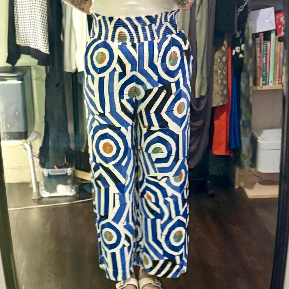 Maeve Blue & White Print Wide Leg Pants